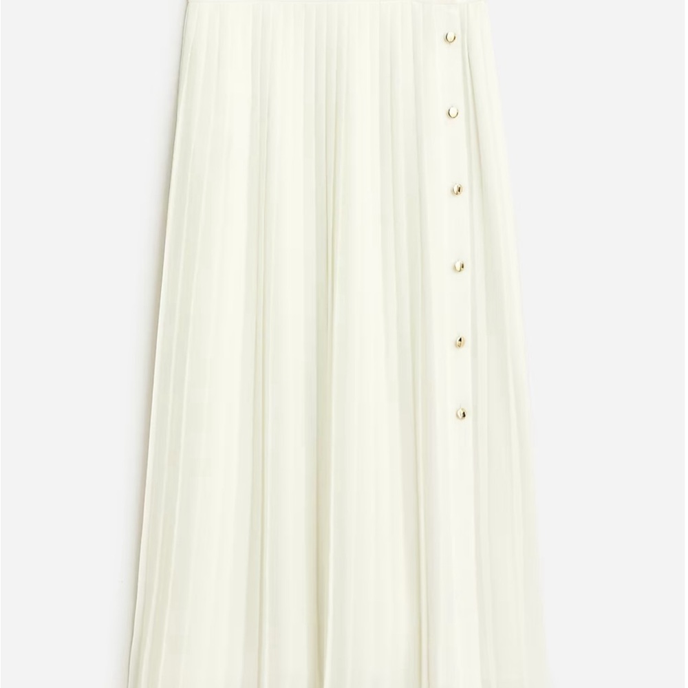J Crew ivory pleated skirt with gold buttons